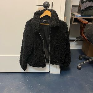 Oversized black teddy zip up
